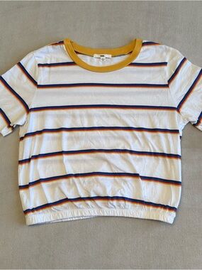 Vans White Striped Tee with Yellow Trim